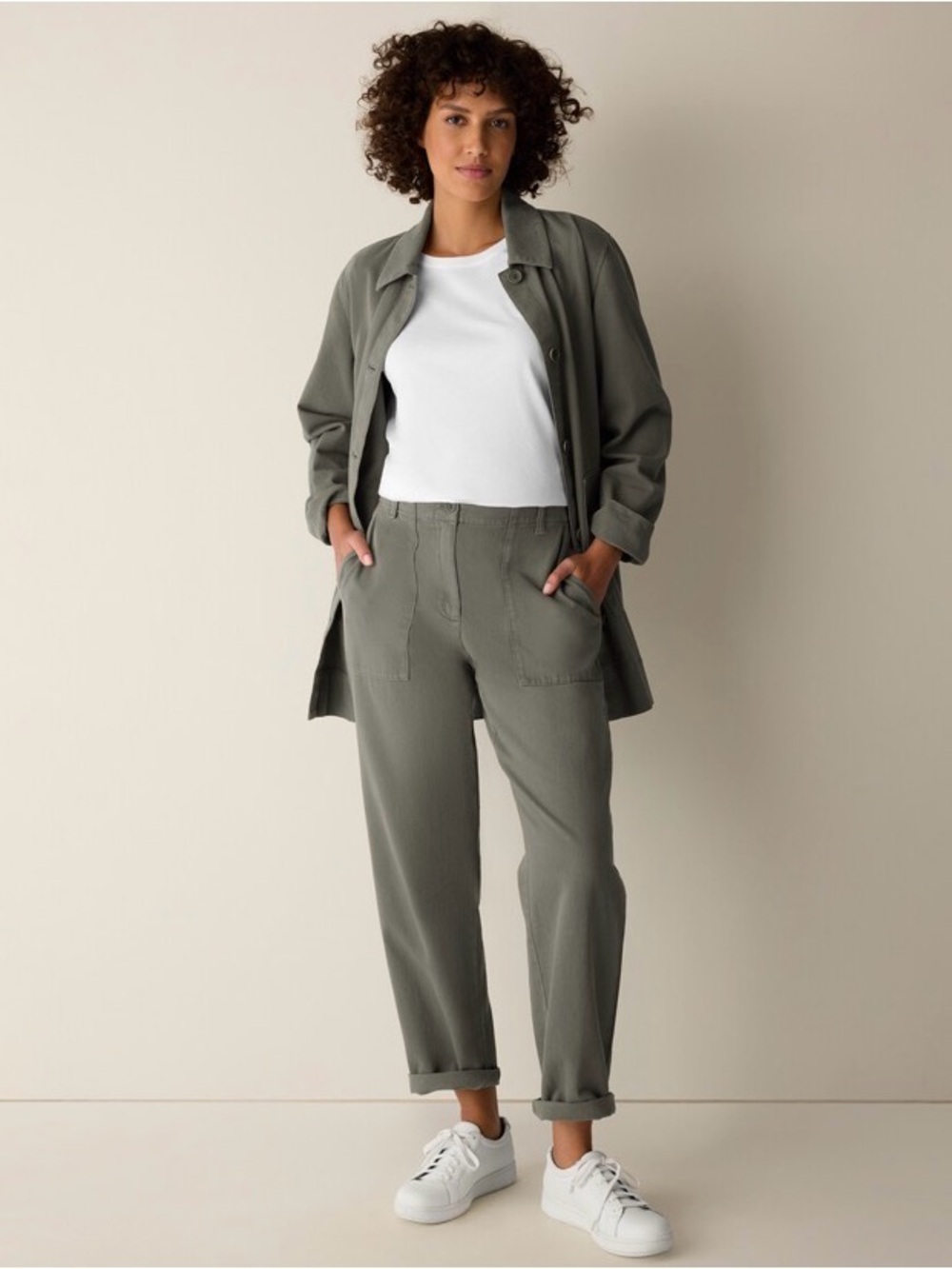 $198 Eileen Fisher Bayleaf Garment-Dyed Utility Cotton Tapered Pant denim  PP